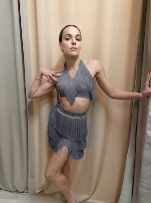 Комплект бахрома для танцев VENNY, Model TWELVE, (топ и юбка), Серый