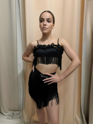 Комплект топ и юбка с бахромой для танцев VENNY, Model EIGHTEEN, (топ и юбка), Черный