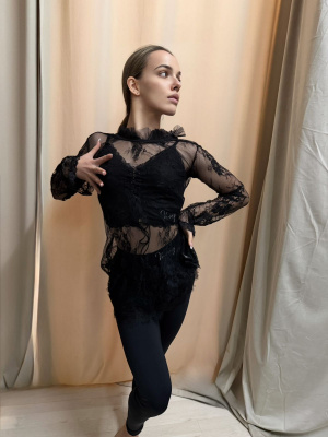 Комплект рубашка гипюр и брюки для танцев VENNY, Model SEVENTEEN, (рубашка и брюки), Черный