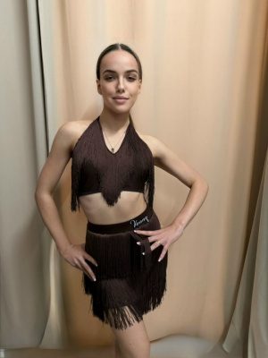 Комплект бахрома для танцев VENNY, Model TWELVE, (топ и юбка), Щоколад