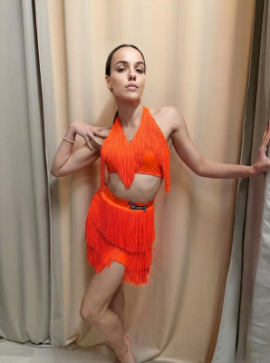 Комплект бахрома для танцев VENNY, Model TWELVE, (топ и юбка), Апельсиновый
